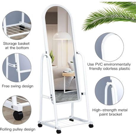 MHome Full Length Free Standing Mirror on Wheels – White or Black