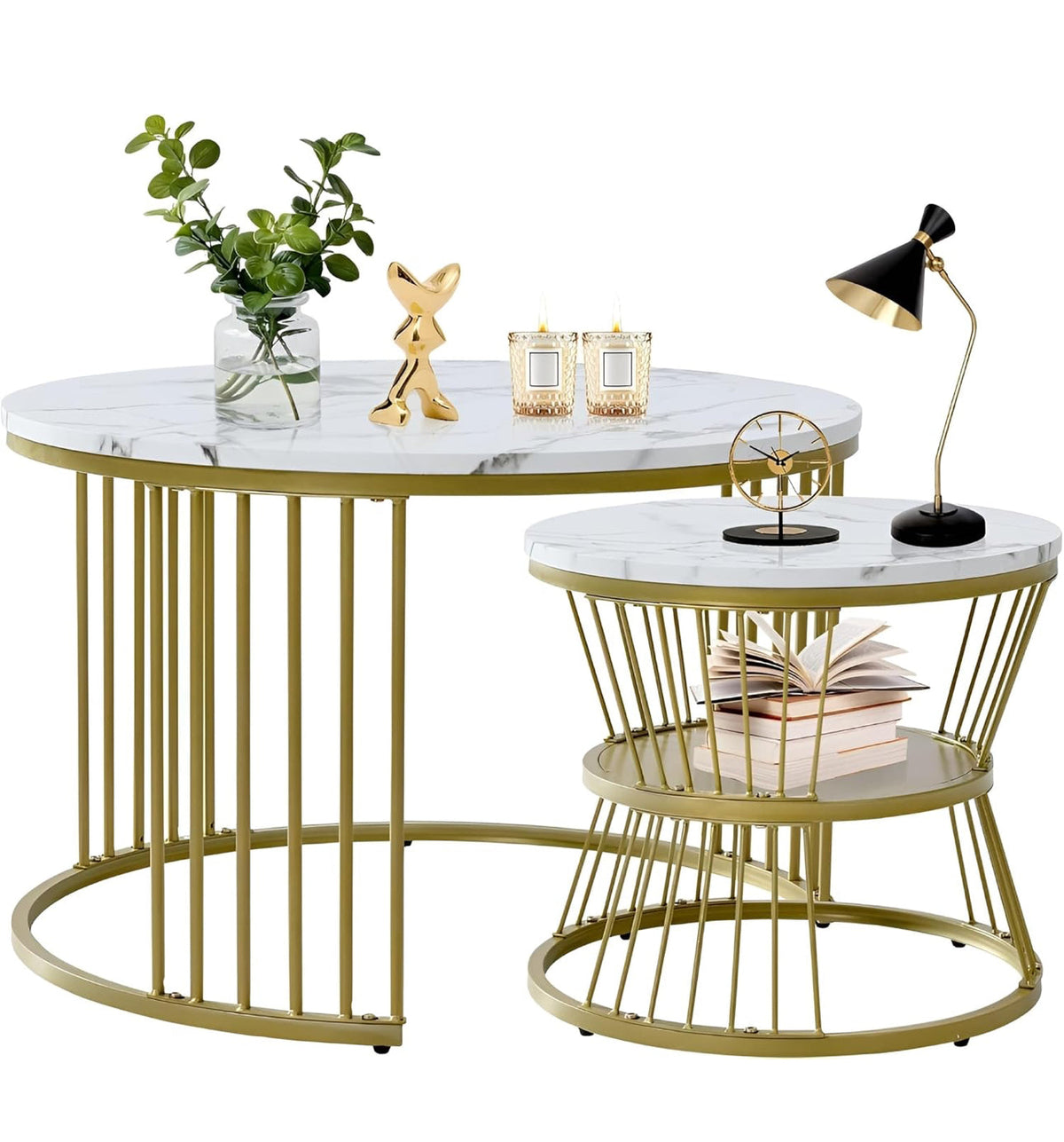 MFurn Modern Nesting Table Marble Coffee Table Set