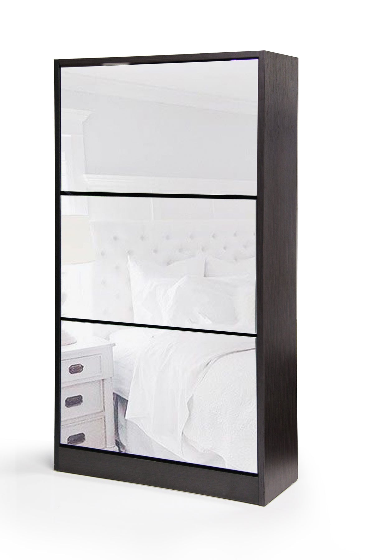 Fine Living Mirror Shoe Cabinet - 3 Tier - Wenge