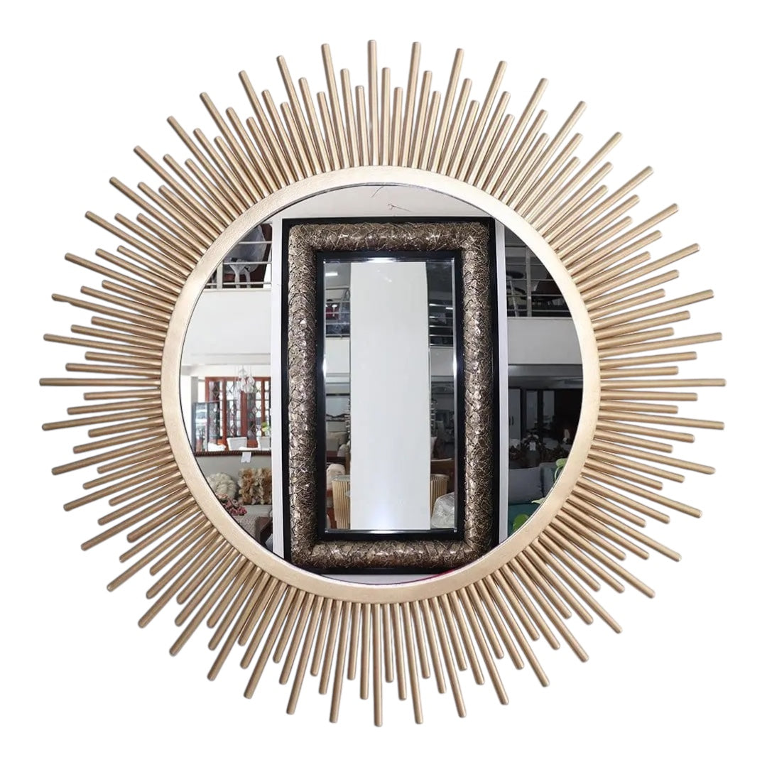 European Gold Sun Shape Decorative Wall Mirror,Wrought Iron Wall Mural Crafts Home Livingroom