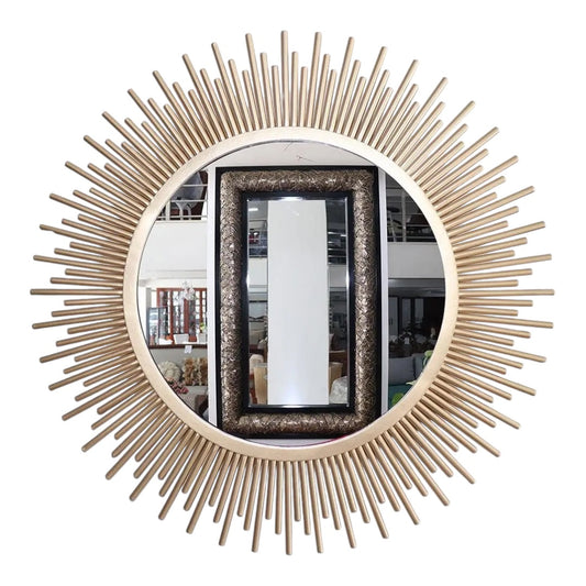 European Gold Sun Shape Decorative Wall Mirror,Wrought Iron Wall Mural Crafts Home Livingroom