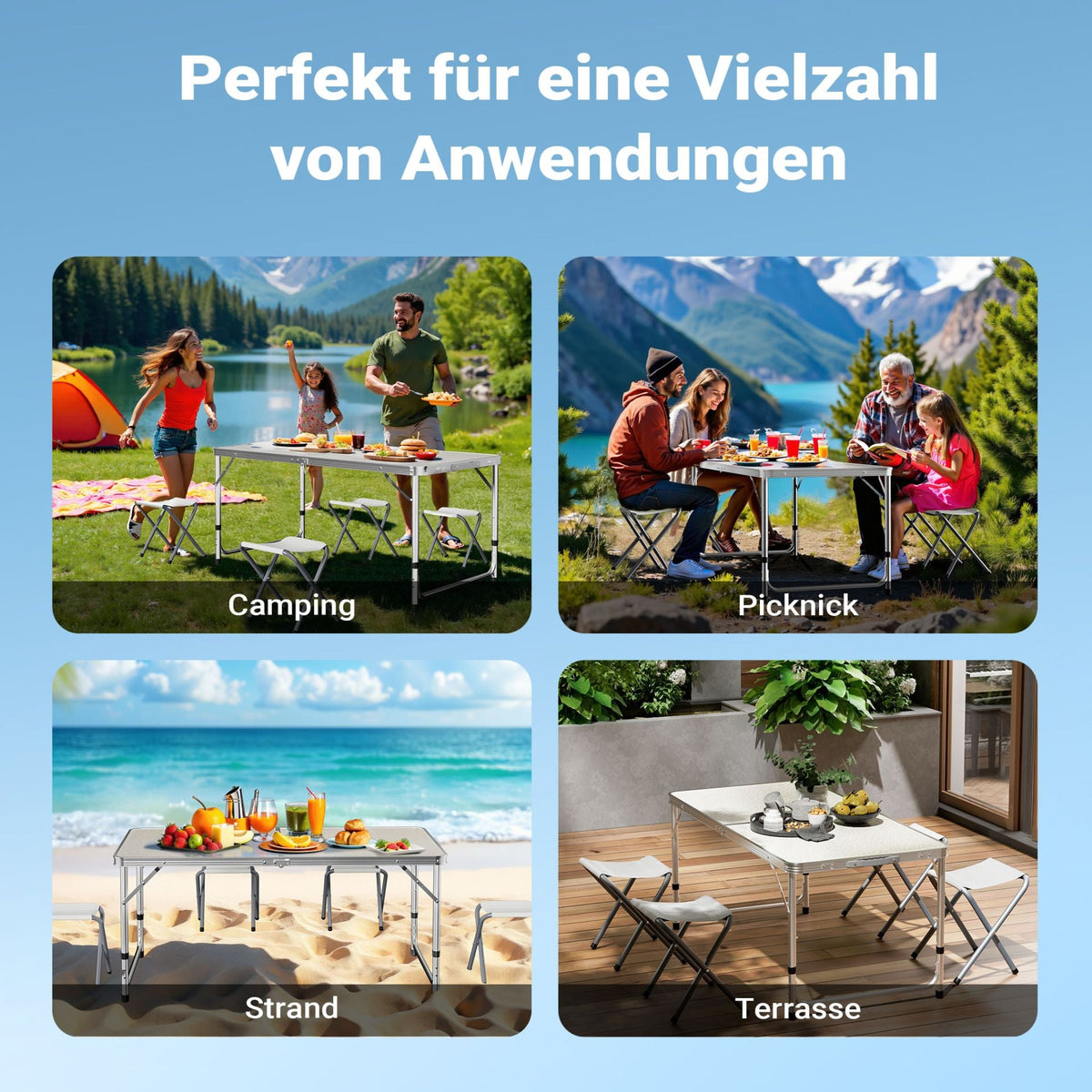 MFurn Portable Folding Camping Table Inc 4 Foldable Chairs
