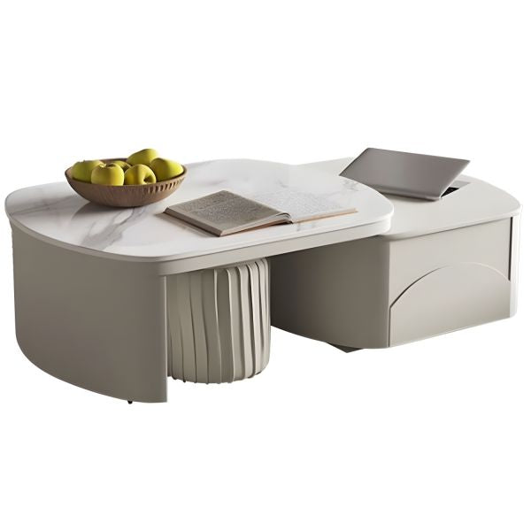 MFurn  Extendable Coffee Table for Living Room,with 2 Storage Stools and 2 Drawers, White.