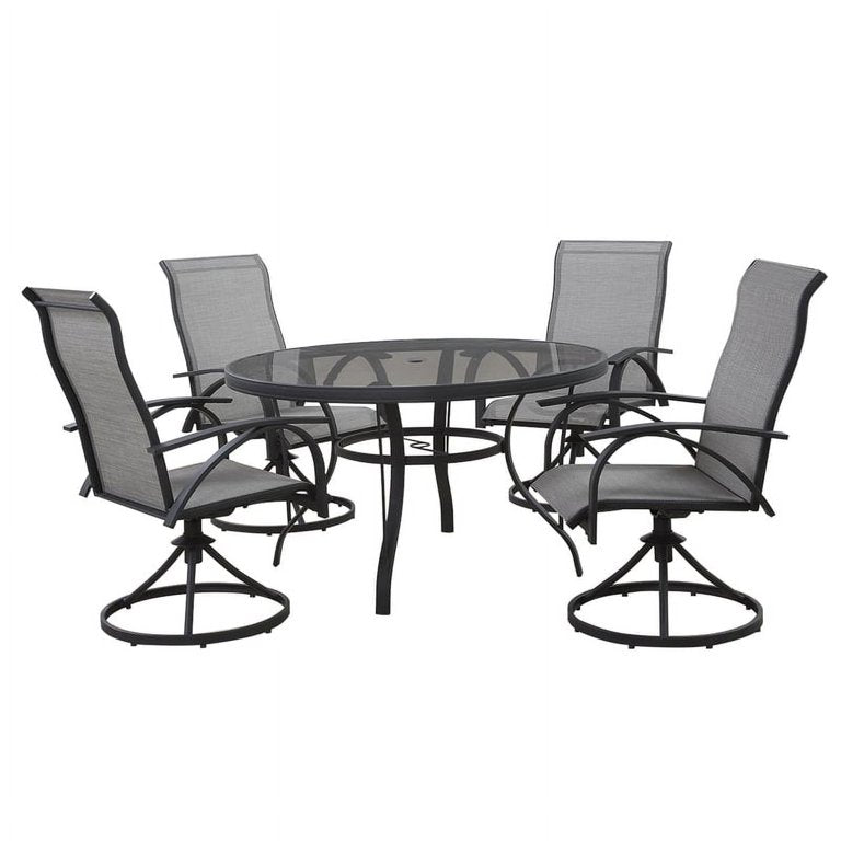 MFurn Glaiza 5-Piece Black & Grey Patio Dining Set with Swivel Chairs