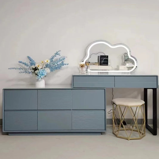 Luxury Dressing Table With Mirror Grey Only - LED & Stool