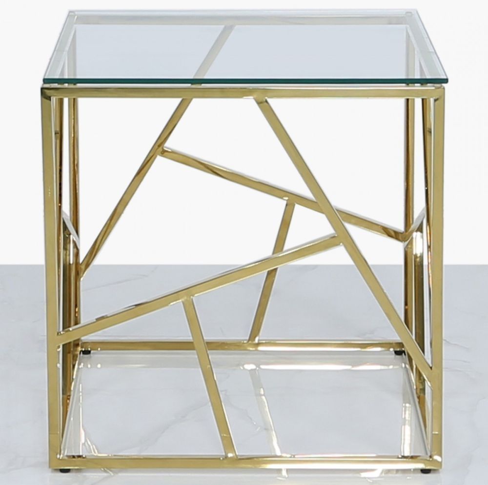 M-Furn Glass Gold Square End Table