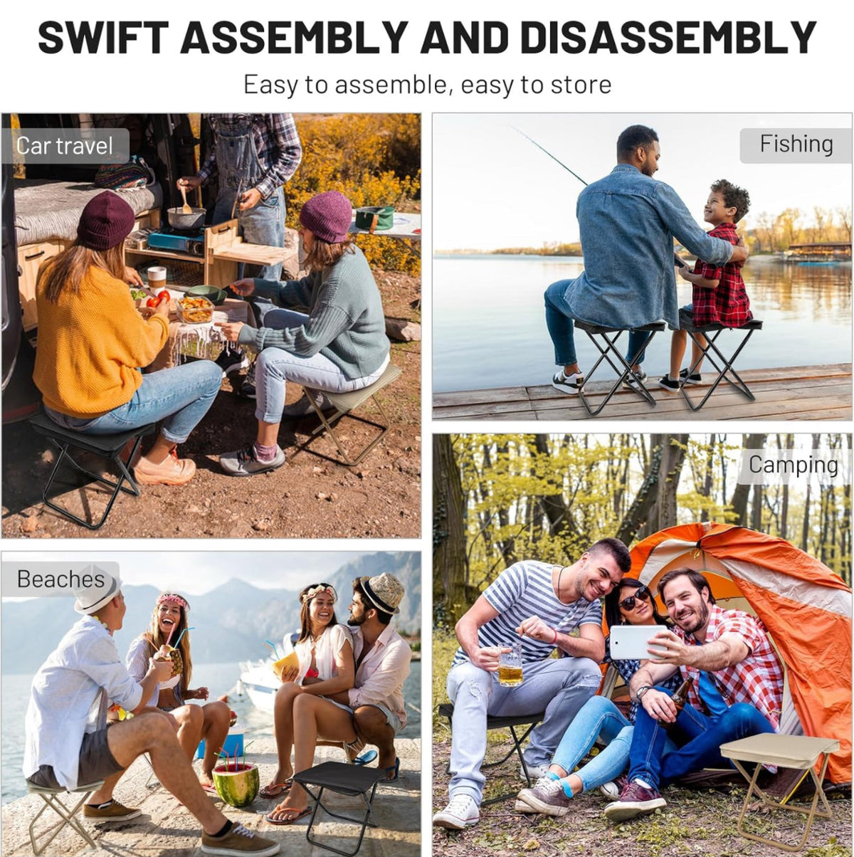 Portable Folding Camping Stool, Lightweight Zipper Packed Folding Chair, Lightweight Camp Stool for Outdoor, Backpacking, Travel, Hiking, Fishing (Black