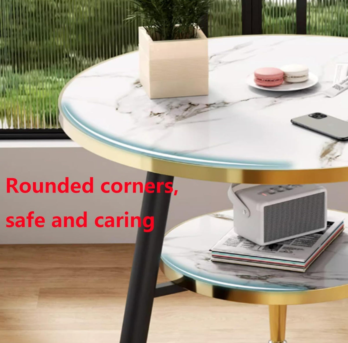 Round Coffee Table, 2-Tier Side Table Living Room, End Table Round with Storage, Modern Drink Side Table 2pc Set- Various Options