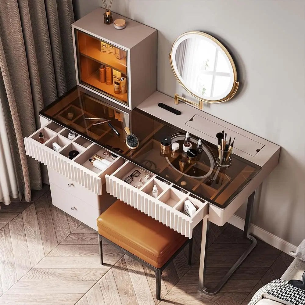 Nordic Style Modern Vanity Dresser With LED Mirror - Available In Brown or White Only PreOrder Sales Available!!!