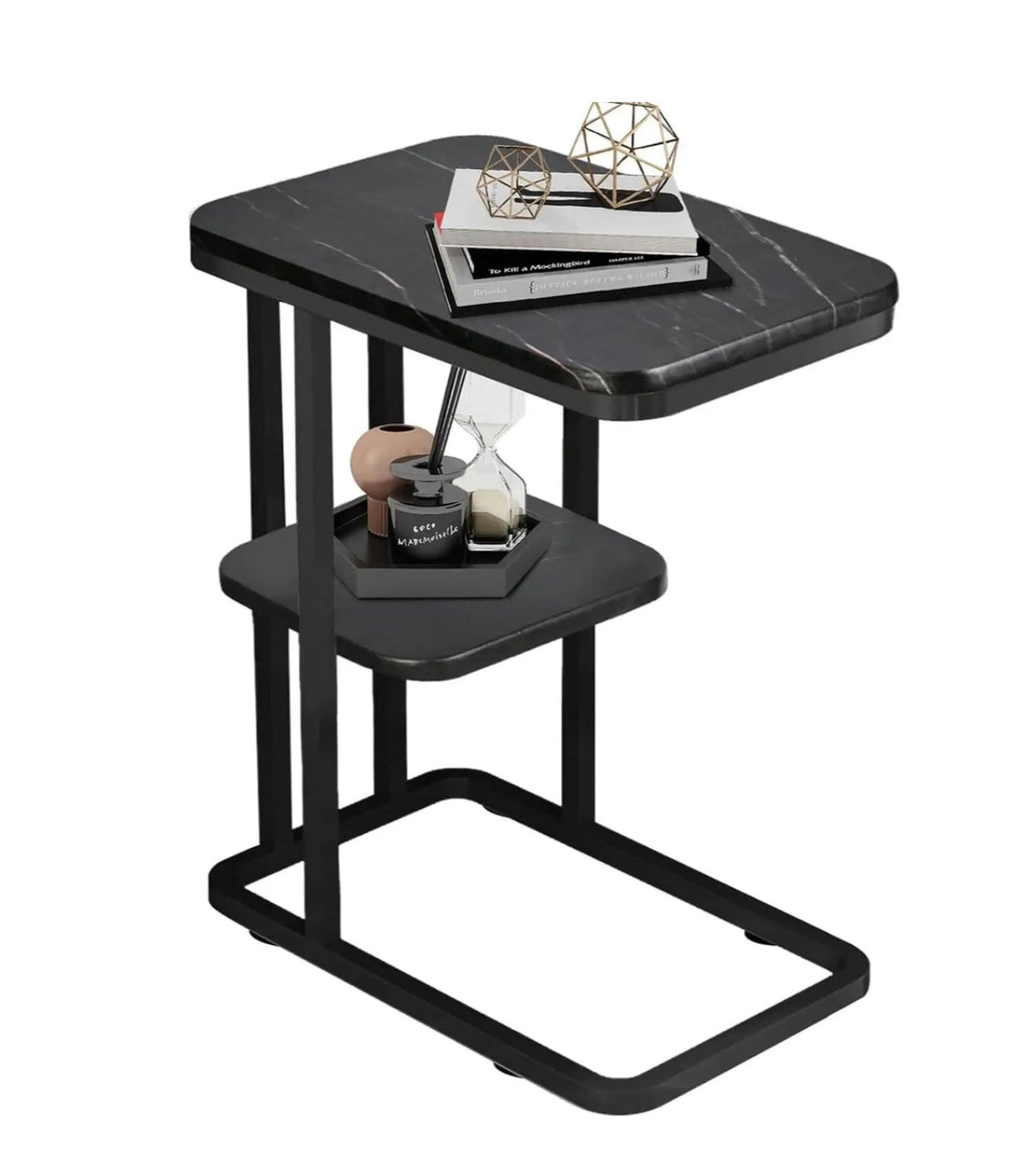 MFurn C-Shaped Double-Layer Side Table – Modern Coffee Table for Sofa Or Bed