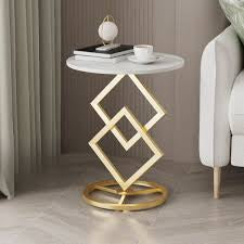 MFurn Nordic Style Marble Wood, Gold & White Side Table
