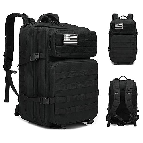 45L Military Tactical Backpack Black Outdoor Hiking Camping Rucksack