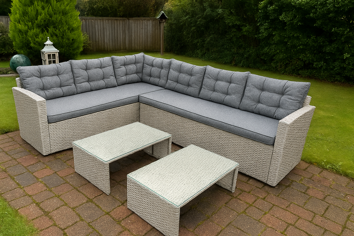 MFurn Marseille 6-Seater Modular Rattan Patio Corner Lounge Set – Grey