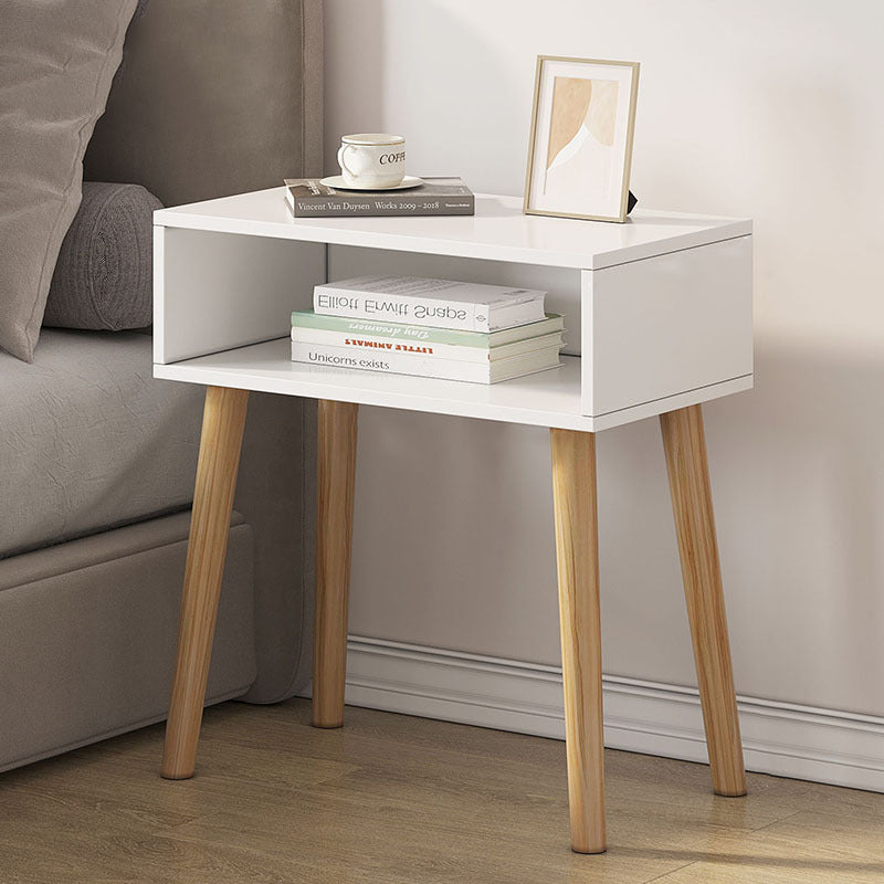 MFurn Contemporary White Wood Side Table – Modern Rectangle Bedroom Accent