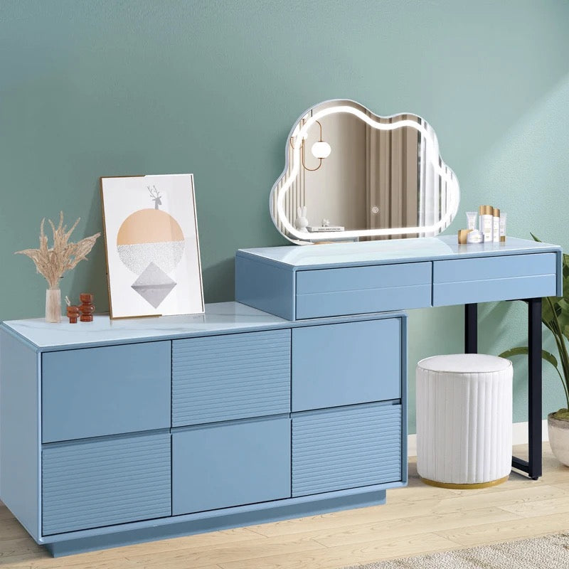 Luxury Dressing Table With Mirror Grey Only - LED & Stool