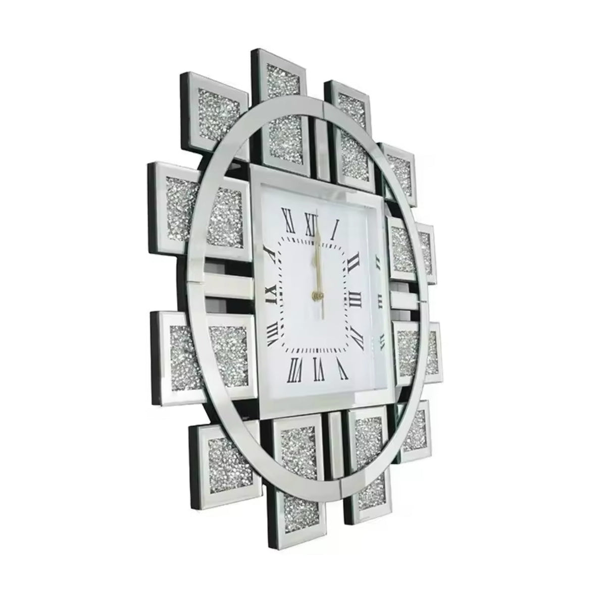 Mirror Wall Clock Modern Design Big Size Diamond Wall Clocks Home Decor Silent Luxury Gold Glass Living Room Decoration Gift