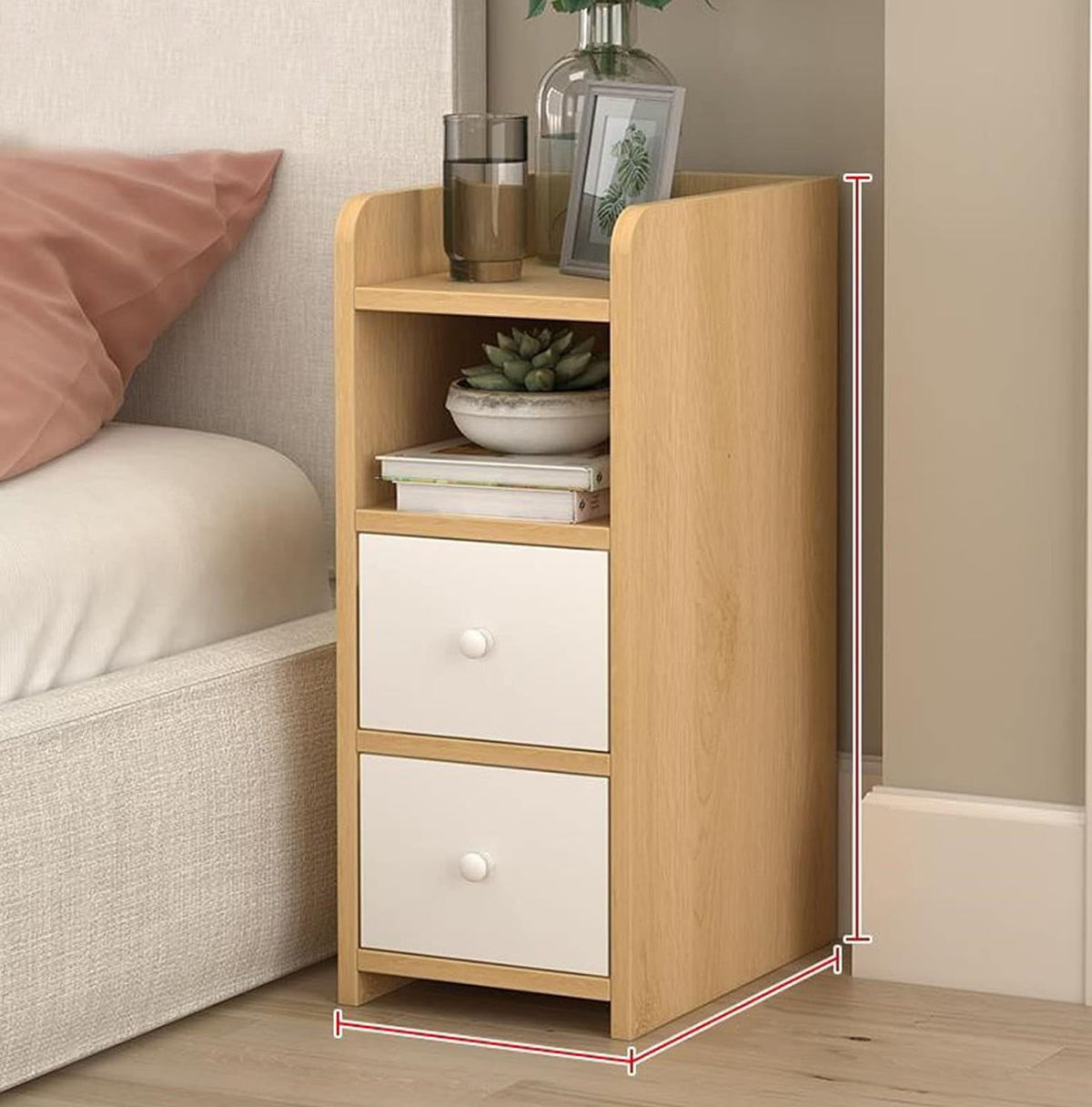 MFurn Contemporary Bedside  Wooden Table with 2 Drawer and Open Shelf Modern Bedroom Storage Cabinet Living Room Furniture-Various Colours