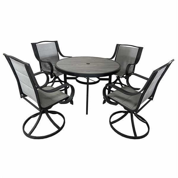 MFurn Glaiza 5-Piece Black & Grey Patio Dining Set with Swivel Chairs