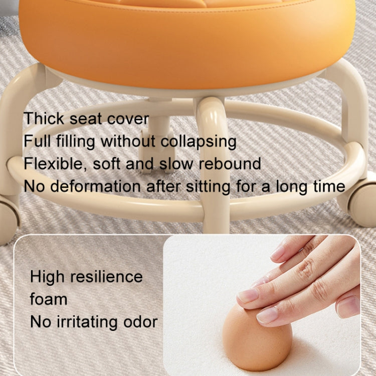Multi Functional Round Stool Suitable For Multiple Scenarios Portable Wheel Rotation Movement And Detachable Leather Sofa Cushion Upgraded Double-Layer Frame Structure Stable Household Small Round Stool