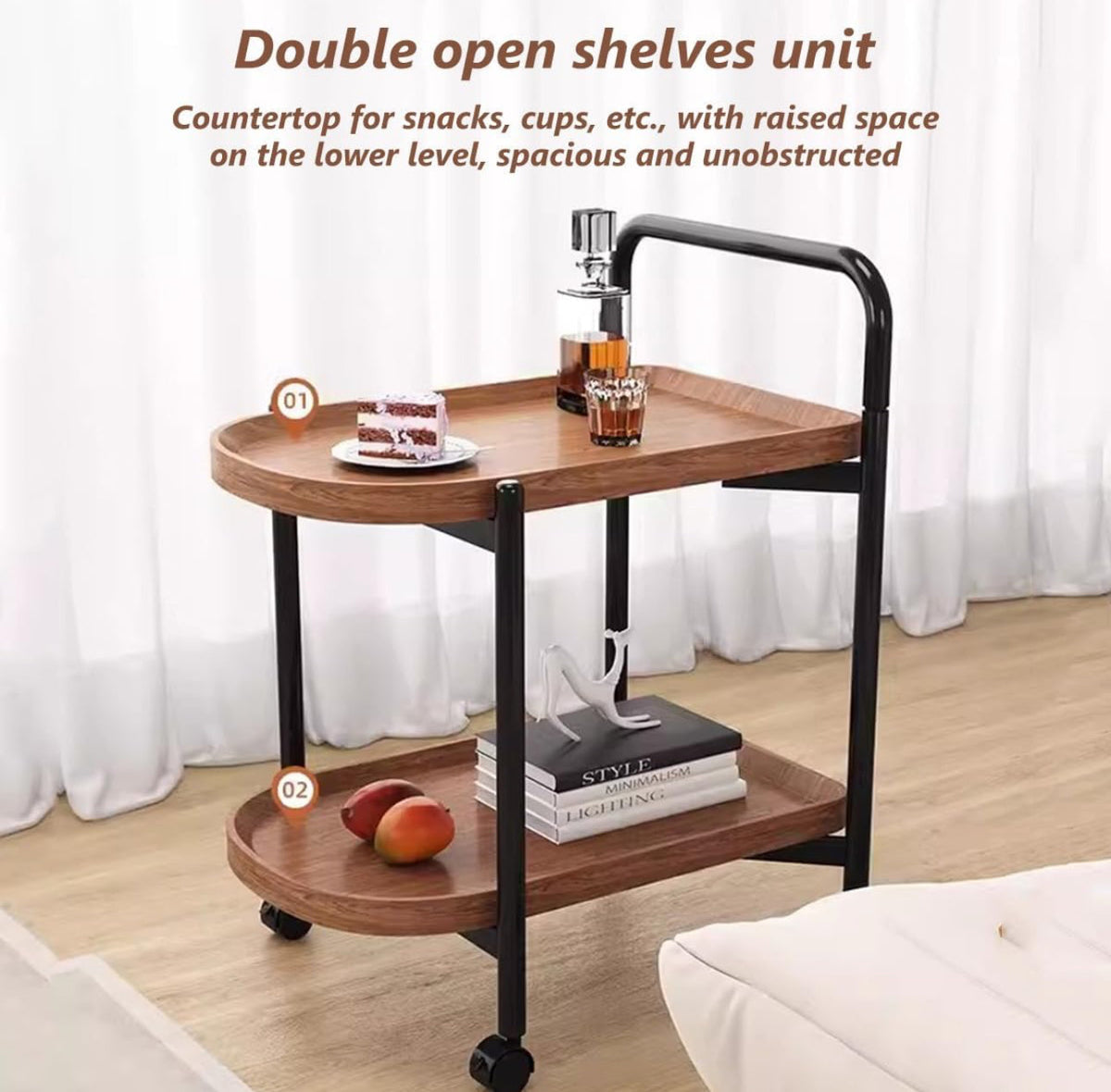 Storage Trolley Cart Removable Side Table with Wheels Multifunctional Storage Organizer for Kitchen Bathroom Living Room Laundry,Utility Rolling Carts 2Tier- Various Options