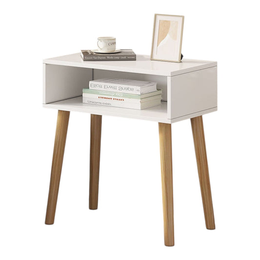 MFurn Contemporary White Wood Side Table – Modern Rectangle Bedroom Accent