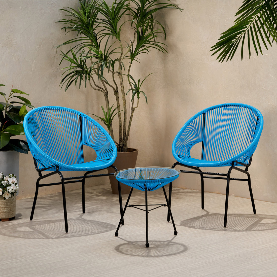 MFurn Dante 3pc Acapulco Patio Bistro Set with Glass Table – Various Colours