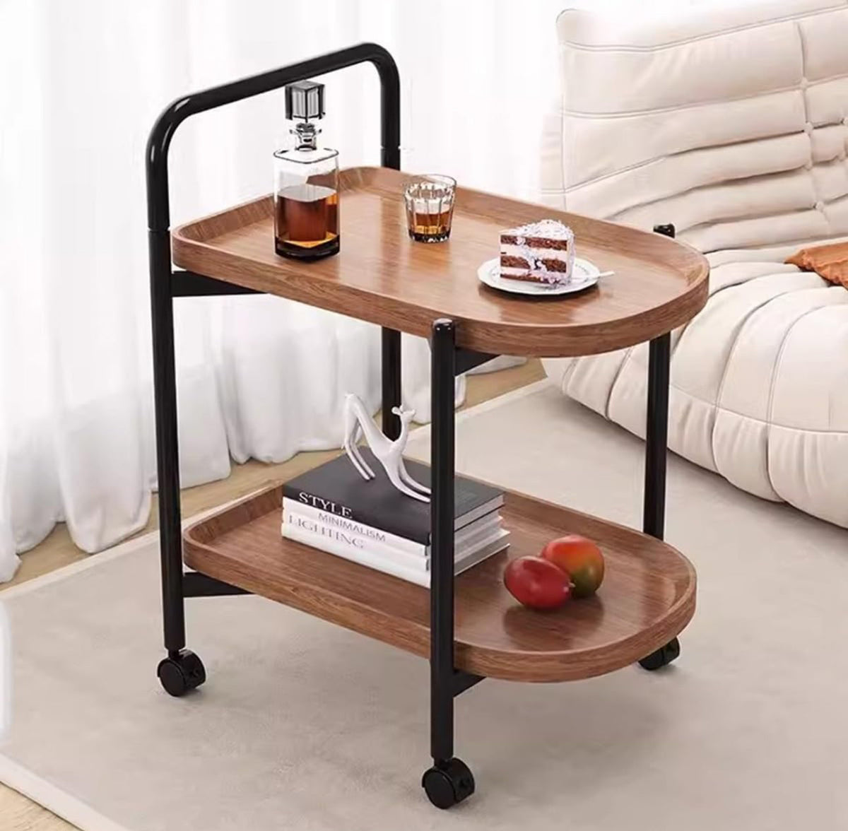 Storage Trolley Cart Removable Side Table with Wheels Multifunctional Storage Organizer for Kitchen Bathroom Living Room Laundry,Utility Rolling Carts 2Tier- Various Options