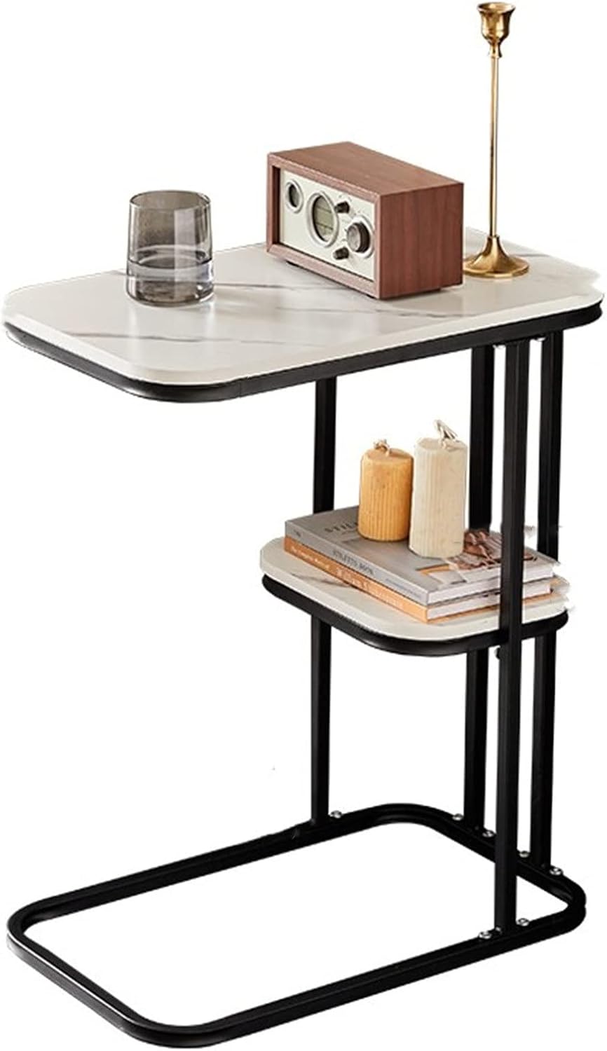 MFurn C-Shaped Double-Layer Side Table – Modern Coffee Table for Sofa Or Bed