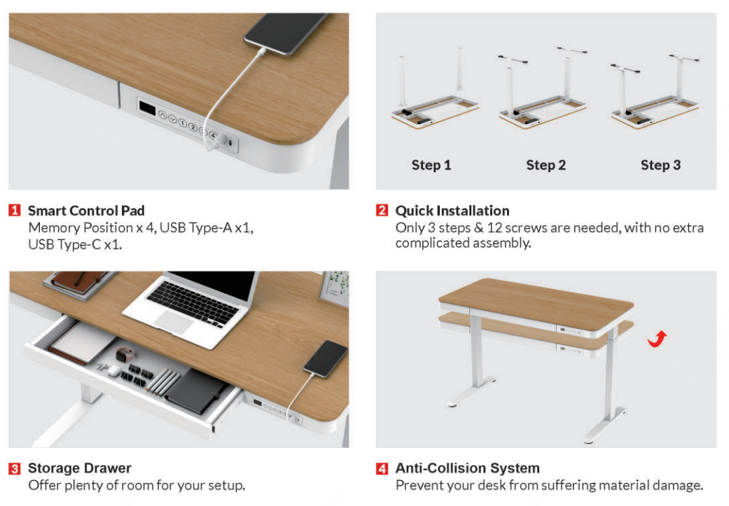 ET119W-C New Ergonomic Electric Height Adjustable Standing Office Desk