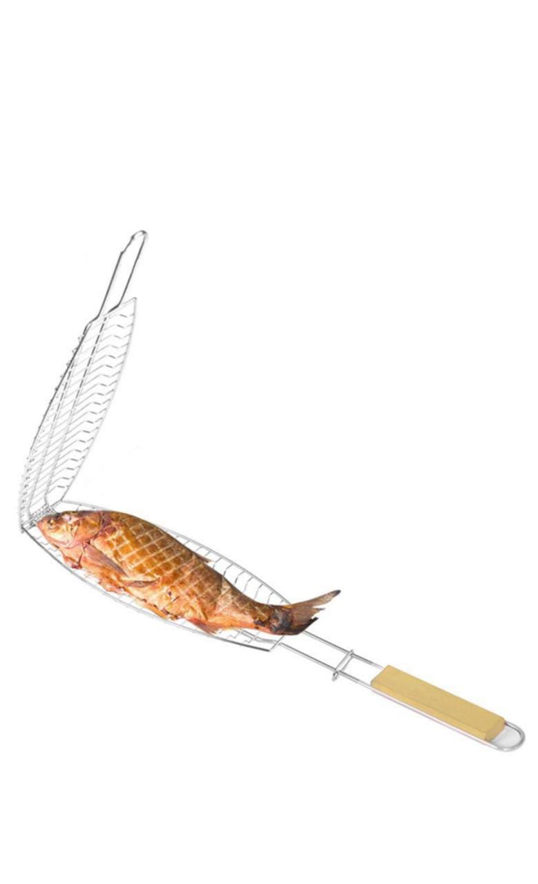 Stainless Steel BBQ Fish Grill With Stainless Steel Handle
