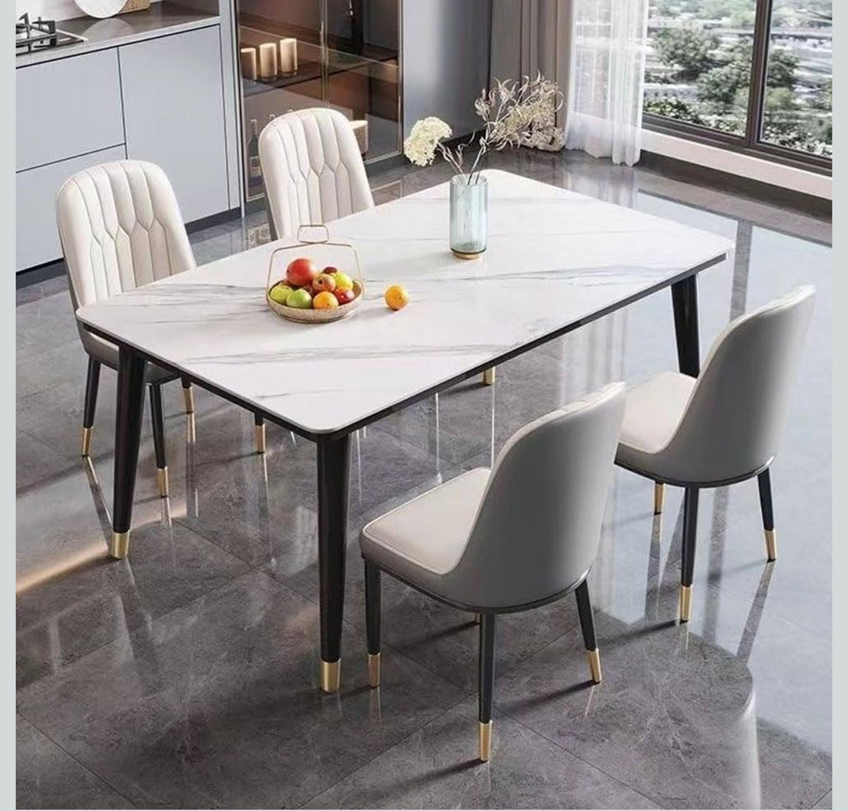 MFurn Trendy Marble Sintered Top Dining Table & Chair 5pc Set