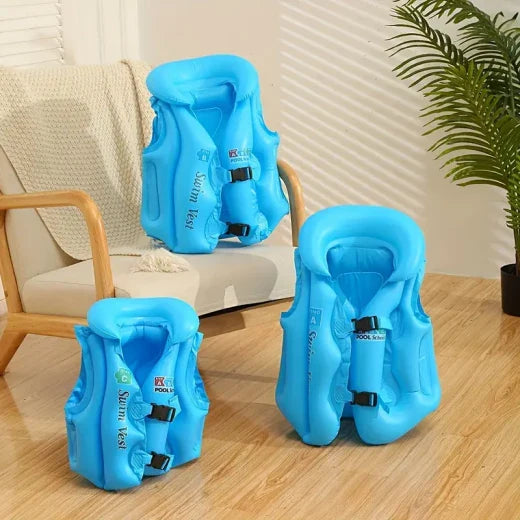 Inflatable Swimming Vest – Adjustable Blue Swim Jacket for Kids
