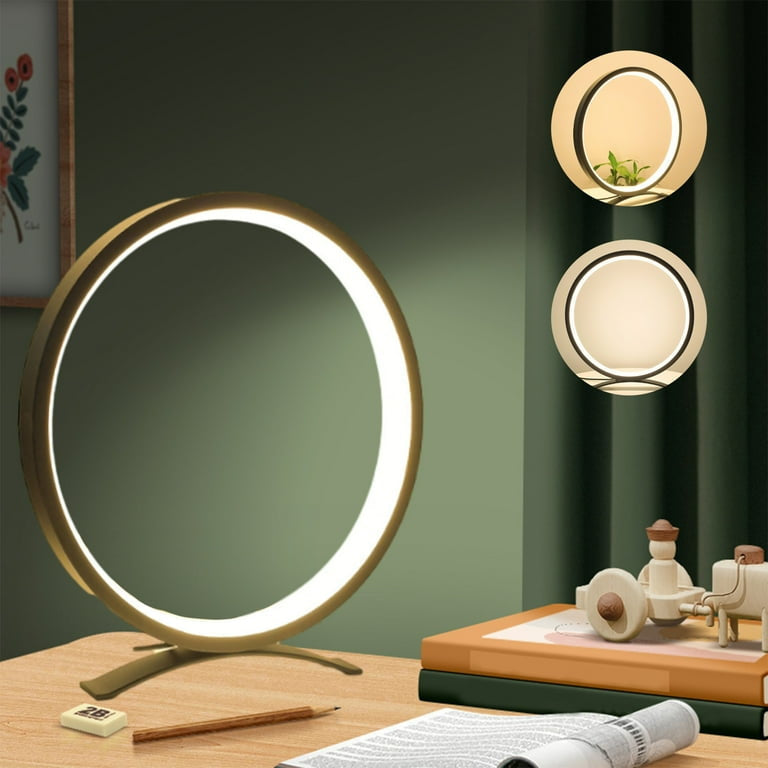 Modern Circle Nightstand Lamp,LED Warm Light Table Lamp for Bedroom Bedside,3 Colors Metal Desk Lamp for Living Room,Dimmable Reading Table Lights for Night Stand on Side & End Tables