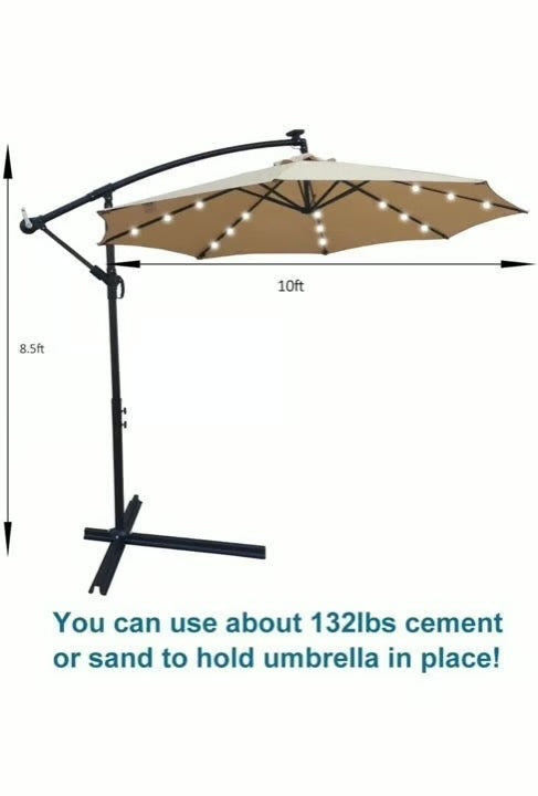 MFurn 3M Solar LED Outdoor Patio Umbrella – Waterproof Sun Shade, Various Colours
