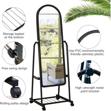 MHome Full Length Free Standing Mirror on Wheels – White or Black