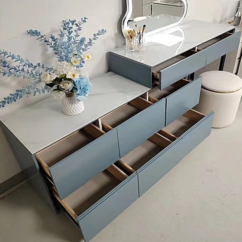 Luxury Dressing Table With Mirror Grey Only - LED & Stool