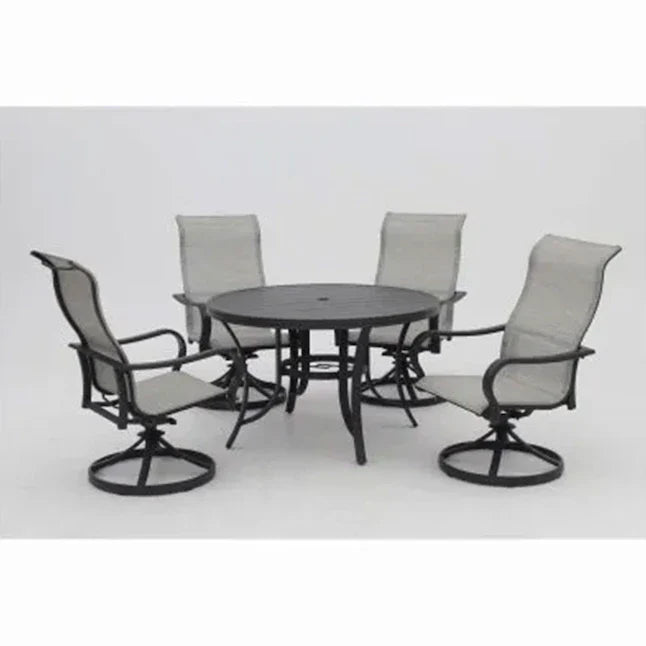 MFurn Glaiza 5-Piece Black & Grey Patio Dining Set with Swivel Chairs