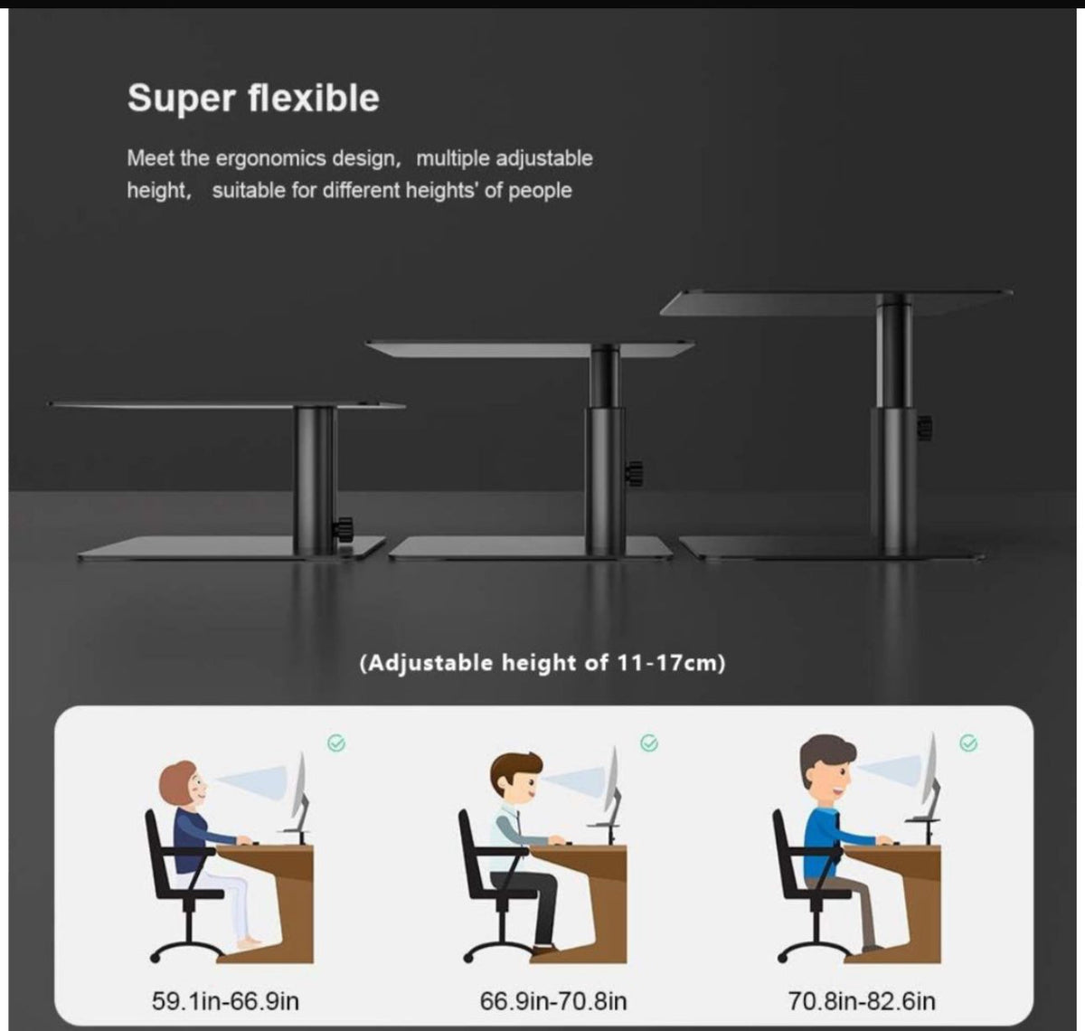 MTech Hight Adjustable Ergonomic Aluminium Monitor Riser Desk Stand
