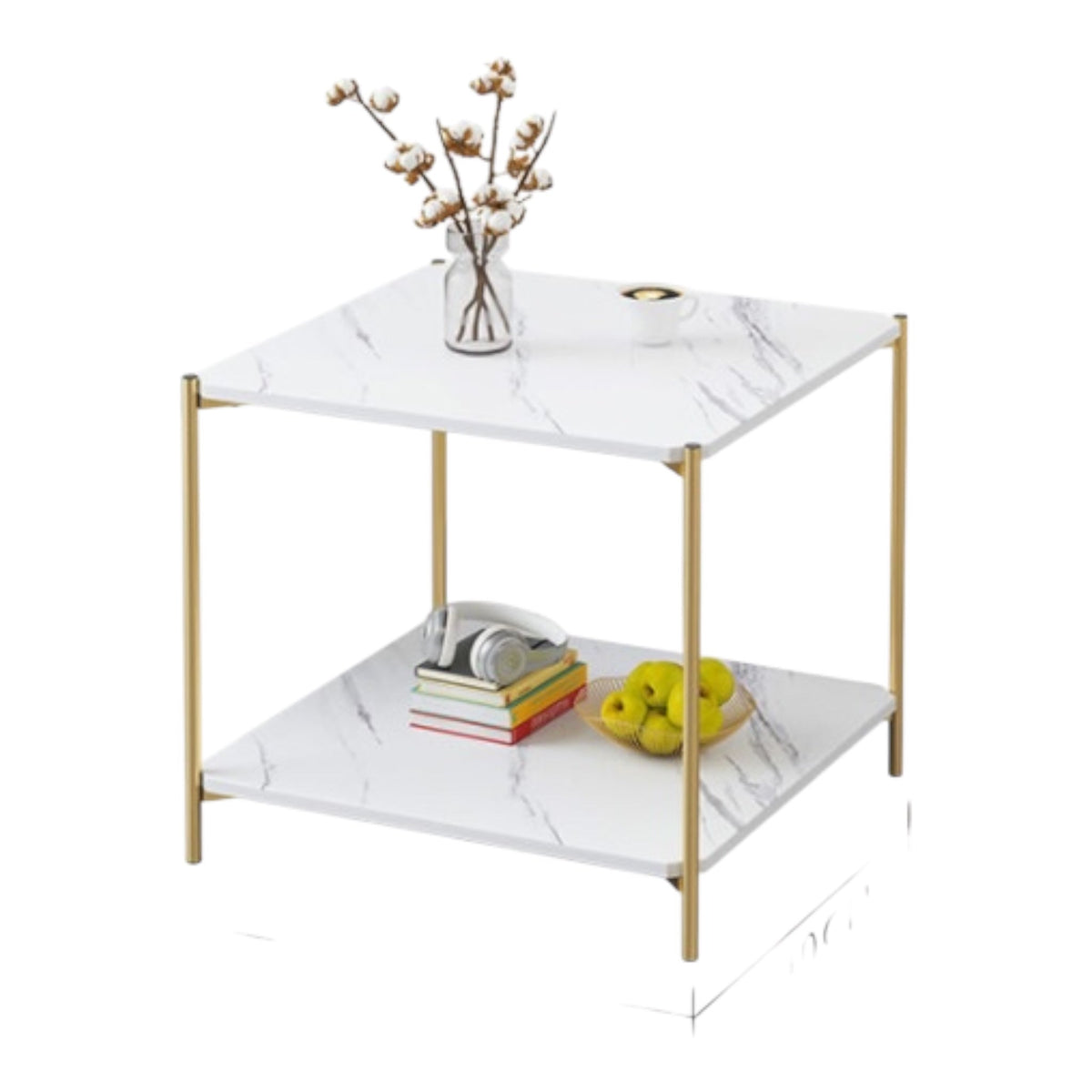 MFurn Modern Wooden Coffee Table – 2-Tier Side Table with Metal Legs