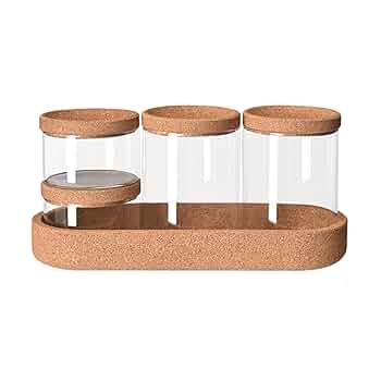 MHome 4-Pack Glass Jars with Cork Lids & Base – Multipurpose Organizer & Storage Canister Set