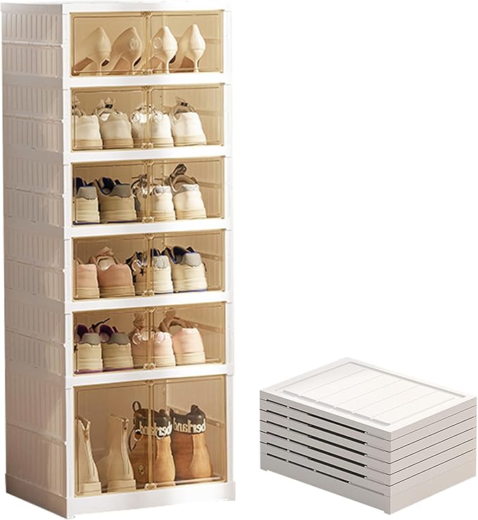6 Tier Foldable Shoe Rack Organizer with Magnetic Clear Door