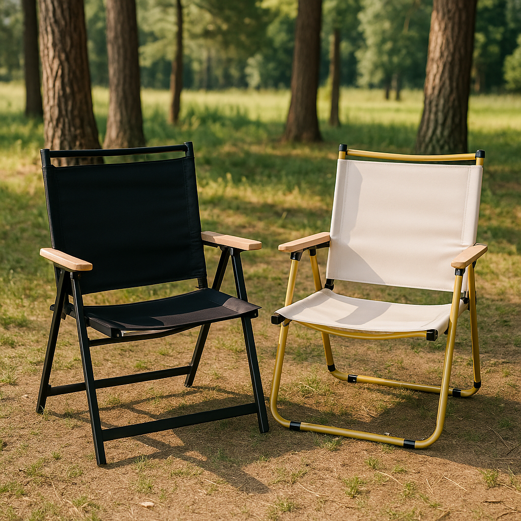 MHome Portable Outdoor Chair with Wood Armrests – Foldable & Heavy-Duty