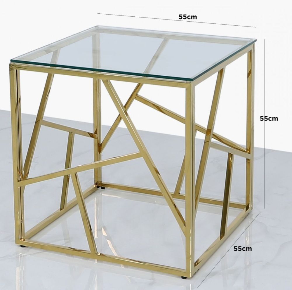 M-Furn Glass Gold Square End Table