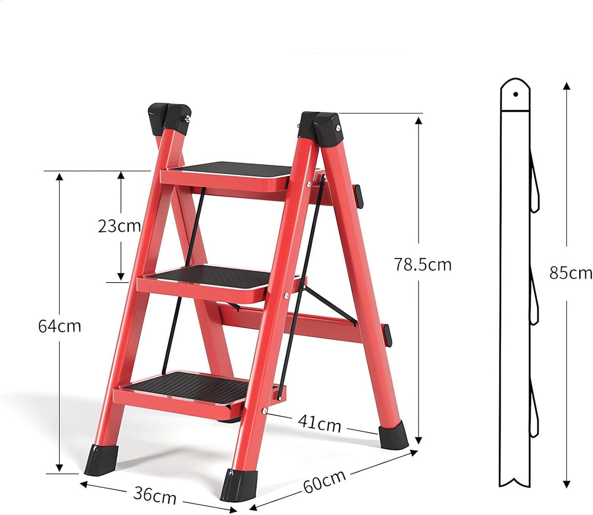 MHome Aluminium Folding Step Ladder – 3 Step Portable Lightweight Ladder