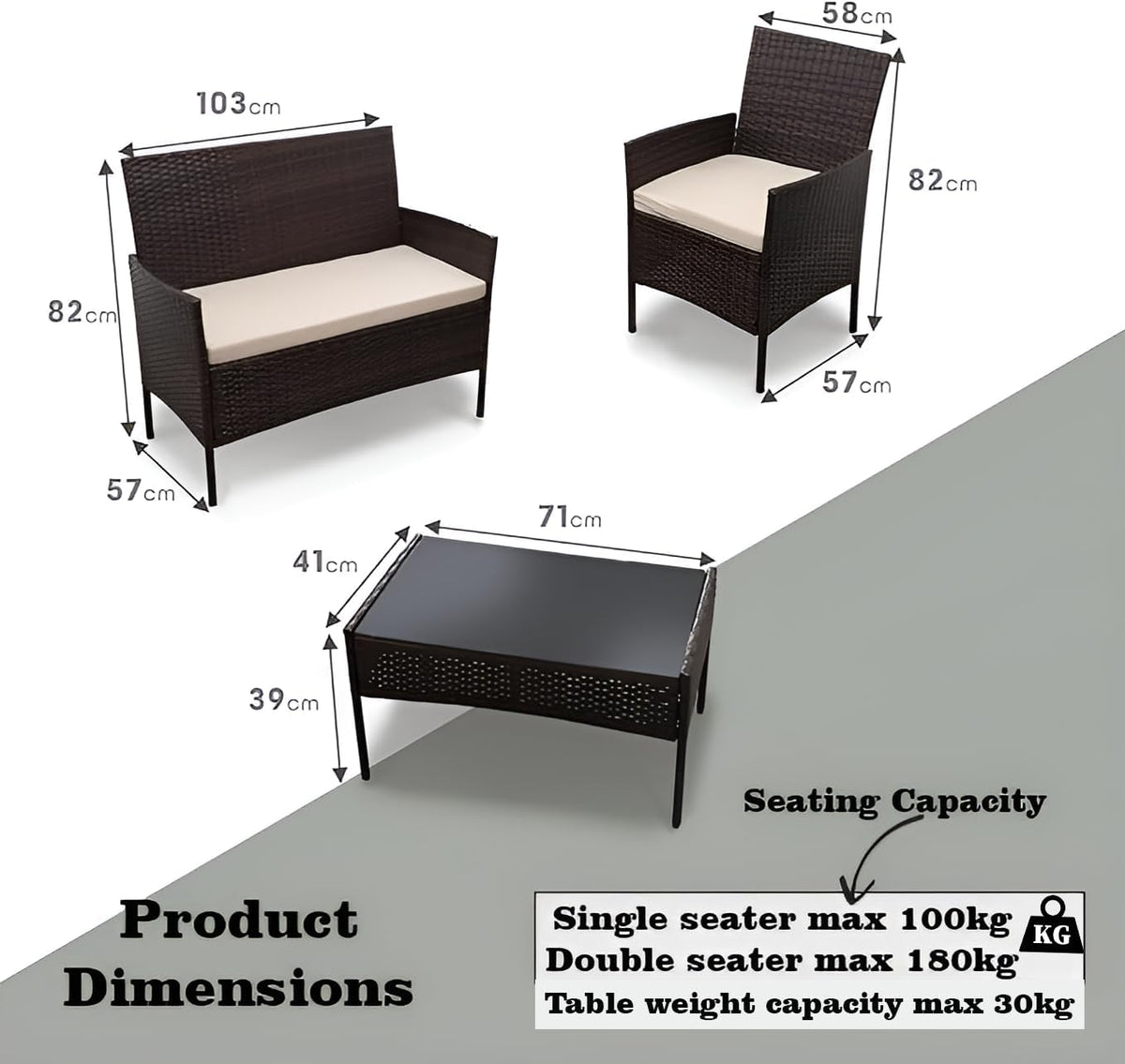 MFurn Tiny Inspired 4 Piece Rattan Garden Furniture Set With Cushions And Glass Table