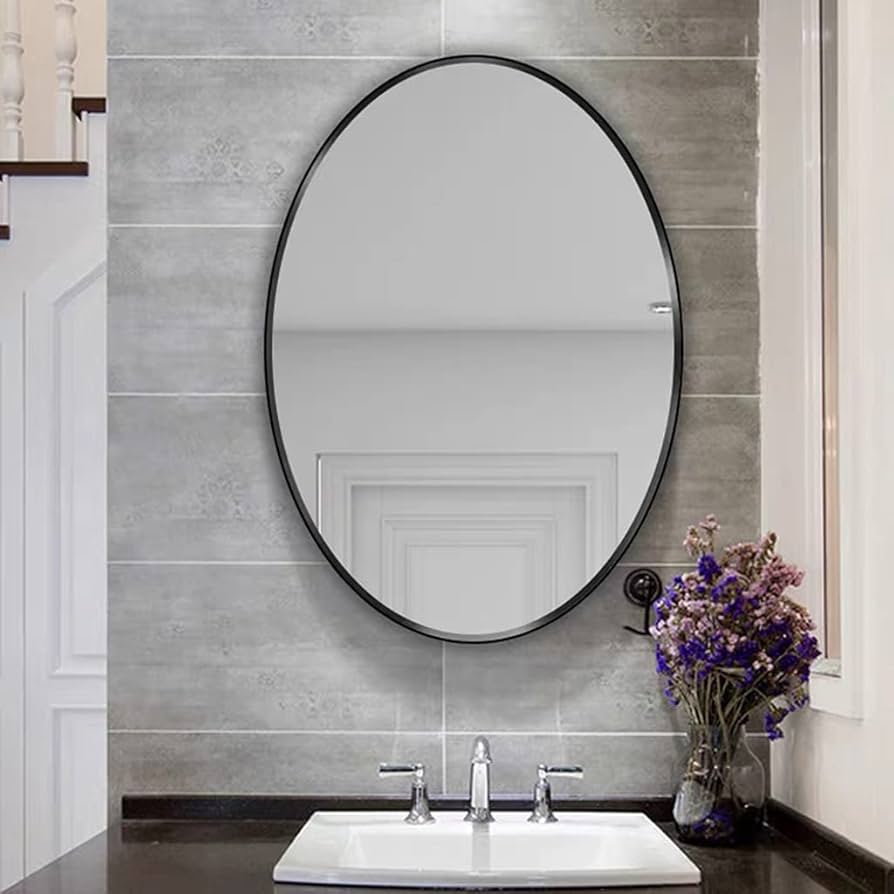 MFURN Large Oval Mirror Metal Frame Gold Or Black