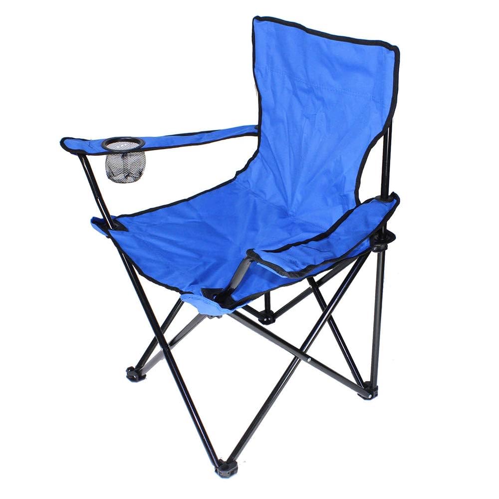 Blue Camping Chair Portable Foldable Outdoor Seat With Cup Holder