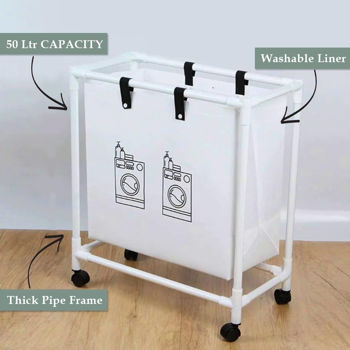 Mhome Laundry Basket – 50L with Lockable Wheels