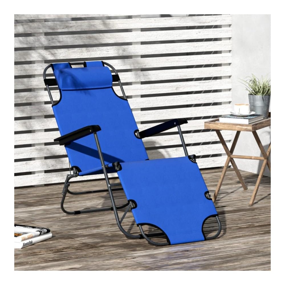 Blue Recliner Chair Comfortable Adjustable Foldable Lounge Seat