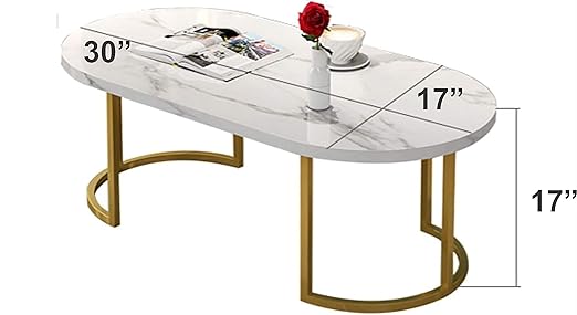 Modern Oval Faux Marble Coffee Table with Gold Metal Frame